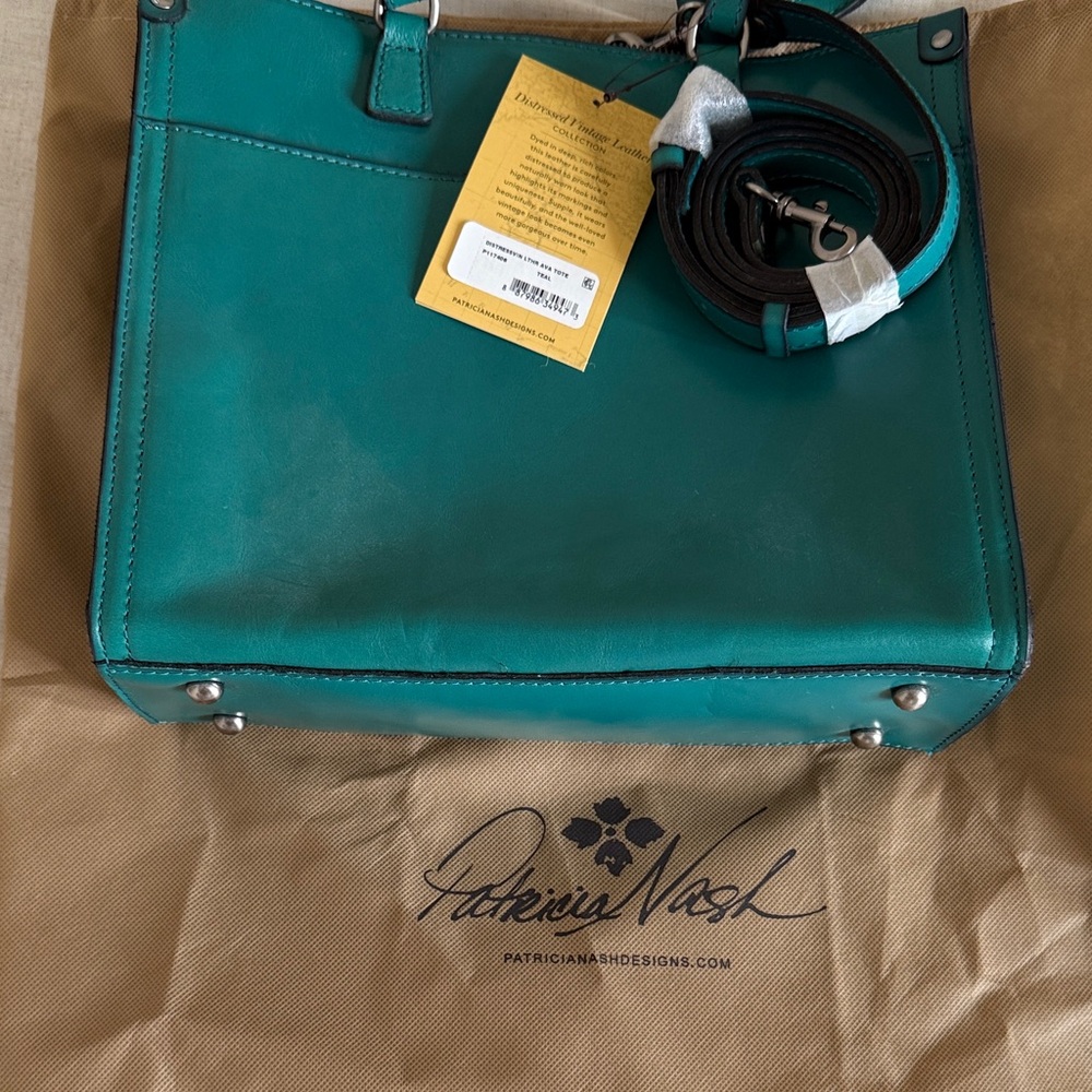 Patricia Nash Ava MediumTote Gorgeous Teal Leather NWT - Picture 8 of 9